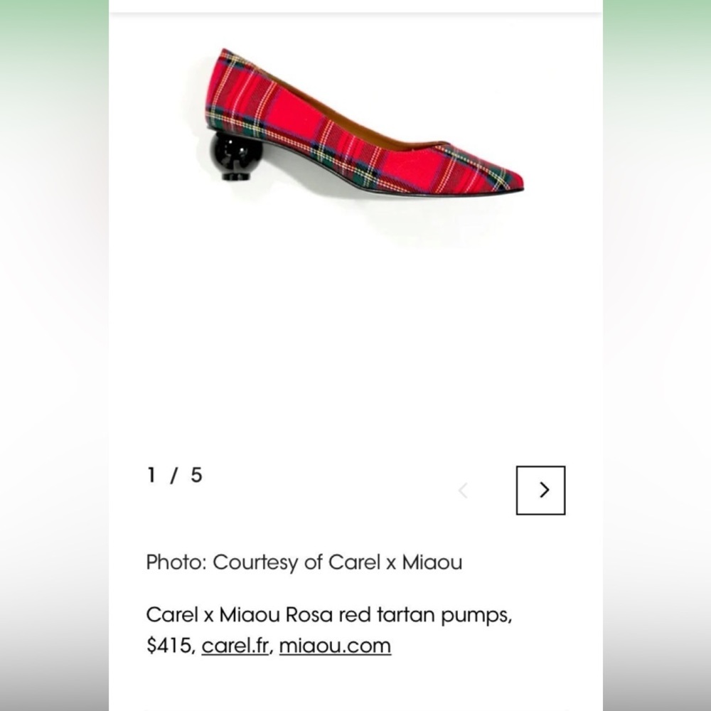 Carel x Miaou Designer Shoe,Tartan Ball Heel.